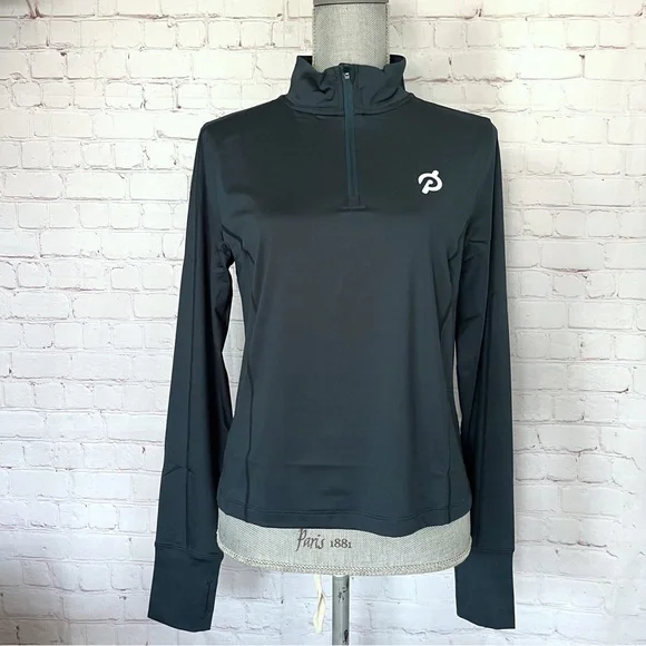 PELOTON Teal Fitted Cropped Zip-up Long Sleeve Warm Up Exercise Shirt - Picture 2 of 10